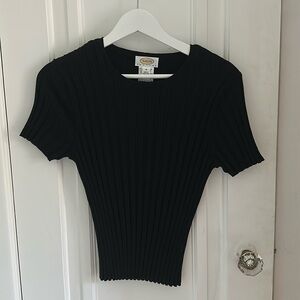 Talbots • Vintage Black Ribbed Top Size M